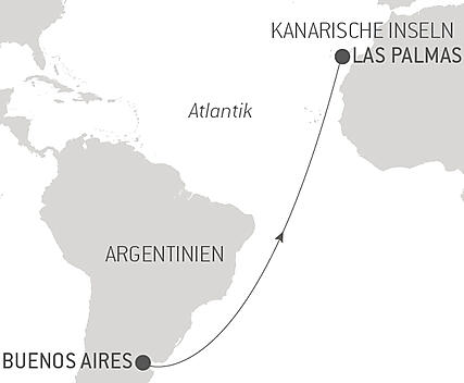 Reiseroute - Ozean-Kreuzfahrt: Buenos Aires - Las Palmas