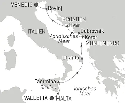 Reiseroute - Von Malta an die Küste der Adria