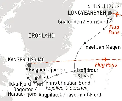 Reiseroute - Abenteuer Grönland