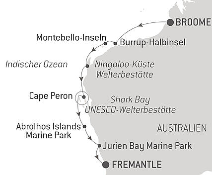 Reiseroute - Abenteuer entlang der Westküste Australiens