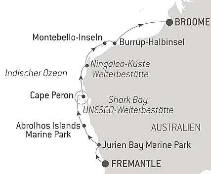 Reiseroute - Abenteuer entlang der Westküste Australiens