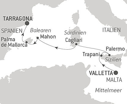Reiseroute - Kreuzfahrt durch das Mittelmeer: Sizilien, Sardinien und Mallorca – mit Smithsonian Journeys