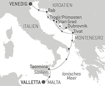 Reiseroute - Von Malta an die Küste der Adria
