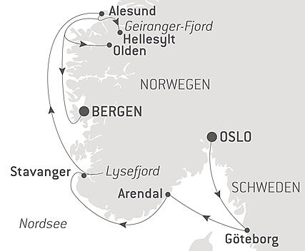 Reiseroute - Kreuzfahrt durch die Norwegischen Fjorde – mit Smithsonian Journeys