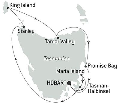 Reiseroute - Wein, Gourmet & Yachtrennen in Tasmanien