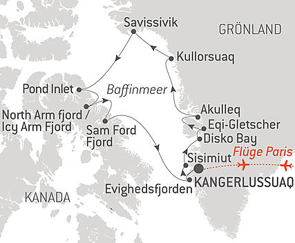 Reiseroute - Geheimnisse des Baffinmeers