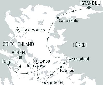 Reiseroute - Kreuzfahrt in der Ägäis: Türkei und die griechischen Inseln – mit Smithsonian Journeys