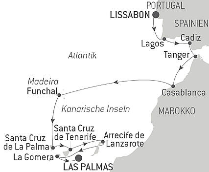 Reiseroute - Von Lissabon auf die Kanarischen Inseln über das Meer: Spanien, Marokko und die Atlantikinseln – mit Smithsonian Journeys