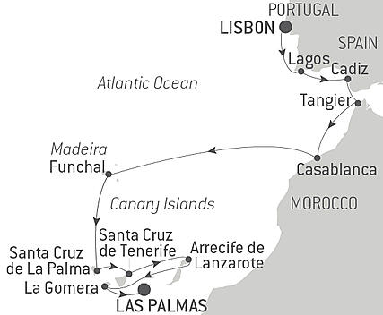 Your itinerary - Lisbon to the Canary Islands by Sea: Spain, Morocco, & Atlantic Isles – with Smithsonian Journeys