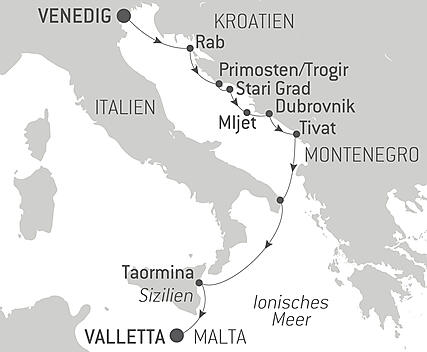Reiseroute - Von Malta an die Küste der Adria