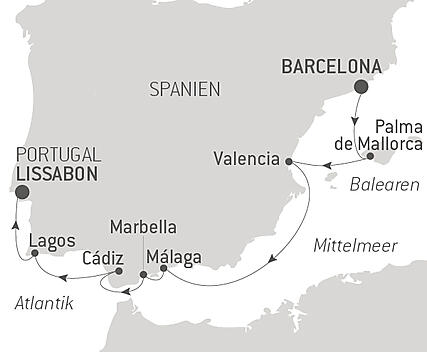 Reiseroute - Kreuzfahrt durch Südspanien und Portugal – mit Smithsonian Journeys