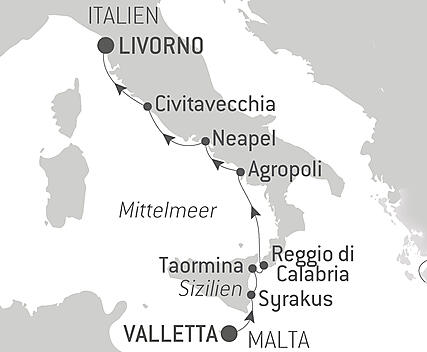 Reiseroute - Kreuzfahrt in Süditalien und Sizilien – mit Smithsonian Journeys