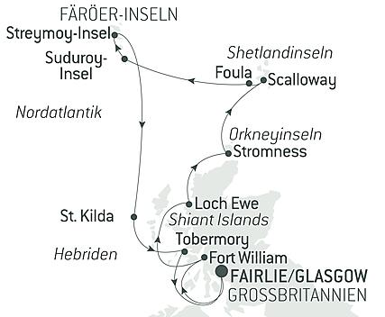 Reiseroute - Schottische Archipele und die Färöer, zwischen nordischem Erbe und Inselwelten