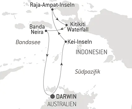 Reiseroute - Raja Ampat und die Gewürzinseln