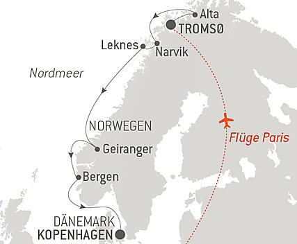 Reiseroute - Jahrtausendealte Traditionen und norwegische Fjorde