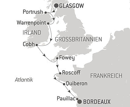 Reiseroute - Von der Irischen See bis zum Golf von Biskaya