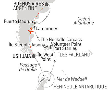 Découvrez votre itinéraire - Falkland & péninsule Valdès : au cœur du monde sauvage
