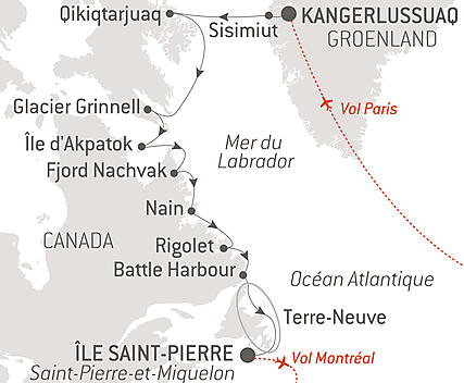 Découvrez votre itinéraire - Des côtes sauvages du Groenland à la côte est du Canada