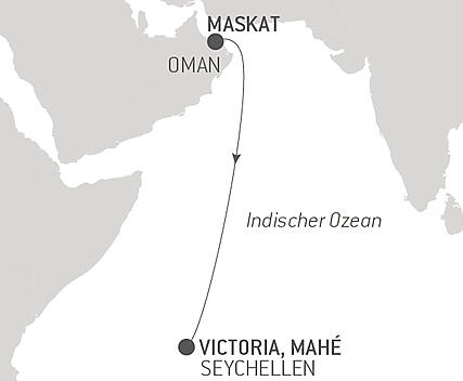 Reiseroute - Ozean-Kreuzfahrt: Muscat - Mahé
