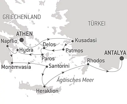 Reiseroute - Antike Wunder des Mittelmeers