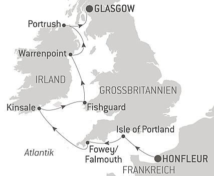 Reiseroute - Vom Ärmelkanal bis zur Irischen See