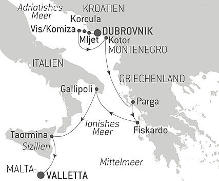 Reiseroute - Von der Adria ins Ionische Meer