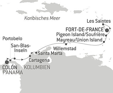 Reiseroute - Panama, Kolumbien und karibische Inseln 