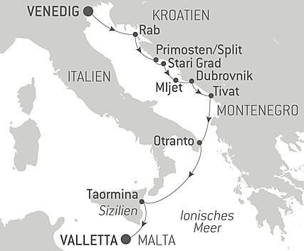 Reiseroute - Von der Adriaküste bis nach Malta