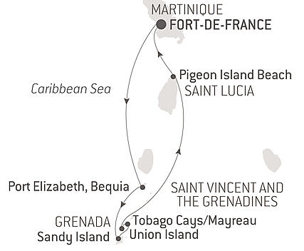 Reiseroute - Die Karibik unter den Segeln der Le Ponant