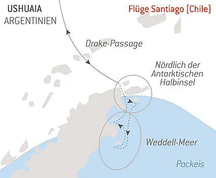 Reiseroute - Die Kaiserpinguine des Weddell-Meers