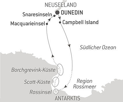 Reiseroute - Expedition Rossmeer - auf Scotts & Shackletons Spuren