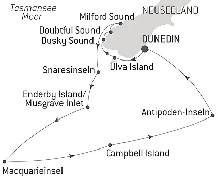 Reiseroute - Neuseelands wilde subantarktische Inseln