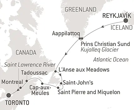 Découvrez votre itinéraire - Expédition du Groenland au Canada par Saint-Pierre-et-Miquelon