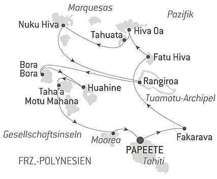 Reiseroute - Marquesas, Tuamotu und Gesellschaftsinseln