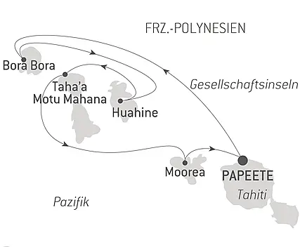 Reiseroute - Tahiti und Gesellschaftsinseln 