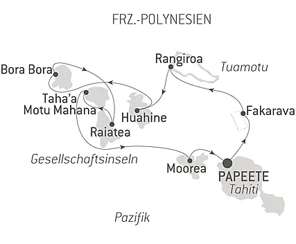 Reiseroute - Gesellschaftsinseln und Tuamotu-Archipel 