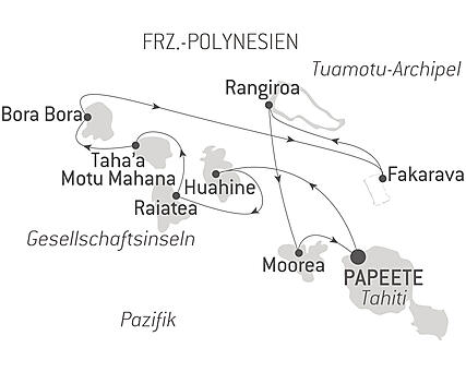 Reiseroute - Gesellschaftsinseln und Tuamotu-Archipel