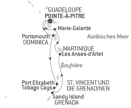 Reiseroute - Die Inseln unter dem Winde – Karibik pur