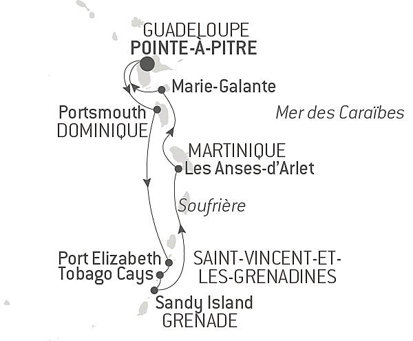 Gliding the Waters of the Windward Islands Itinerary Map
