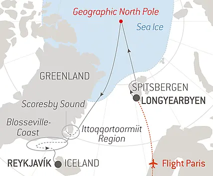 Your itinerary - The Geographic North Pole & Scoresby Sound