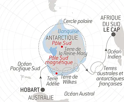 Découvrez votre itinéraire - Côte inexplorée de l’Est Antarctique et Terre Australes françaises