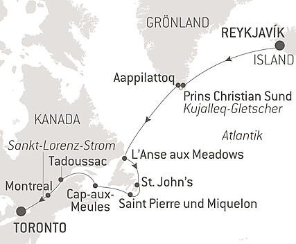Reiseroute - Expedition von Grönland nach Kanada mit Saint-Pierre und Miquelon