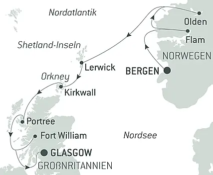 Reiseroute - Reise zu den schottischen Inseln und den norwegischen Fjorden – mit Smithsonian Journeys