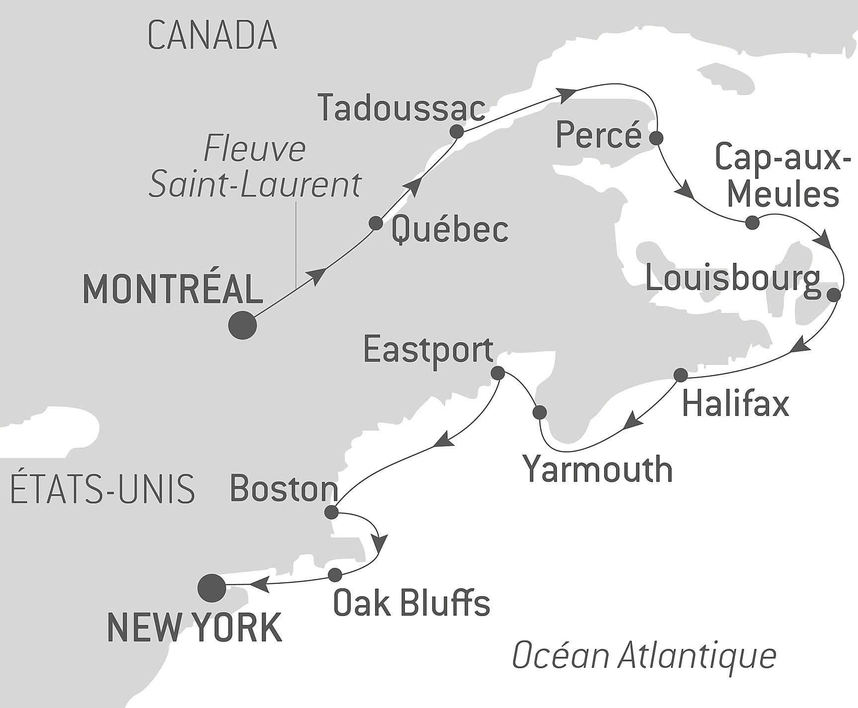 From Québec to the Big Apple: nature & remarkable cities Itinerary Map