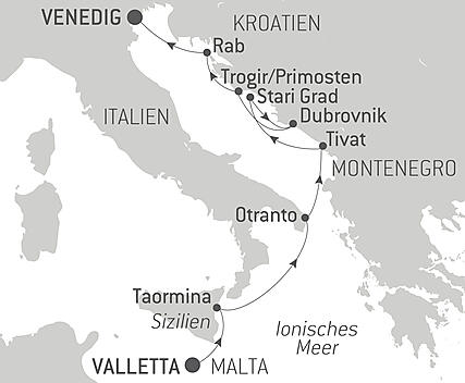 Reiseroute - Von Malta an die Küste der Adria