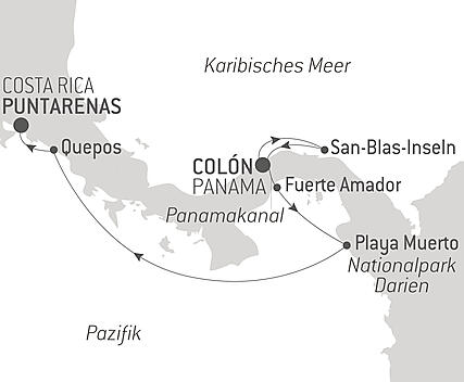 Reiseroute - Panama und Costa Rica auf dem Seeweg: Die Naturwunder Mittelamerikas – mit Smithsonian Journeys