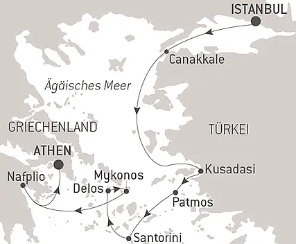 Reiseroute - Kreuzfahrt in der Ägäis: Türkei und die griechischen Inseln – mit Smithsonian Journeys