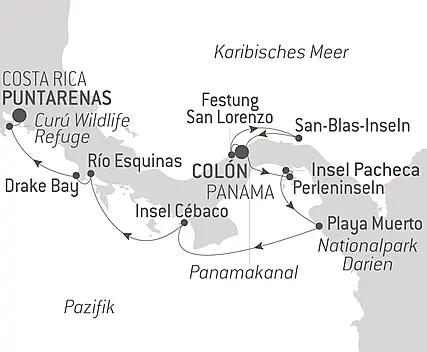 Reiseroute - Geheimnisse Mittelamerikas