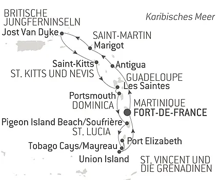 Reiseroute - Highlights der Karibik