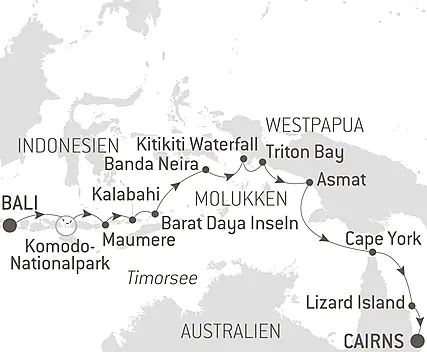 Reiseroute - Abenteuer in den Tropen zwischen Indonesien und Nordost-Australien